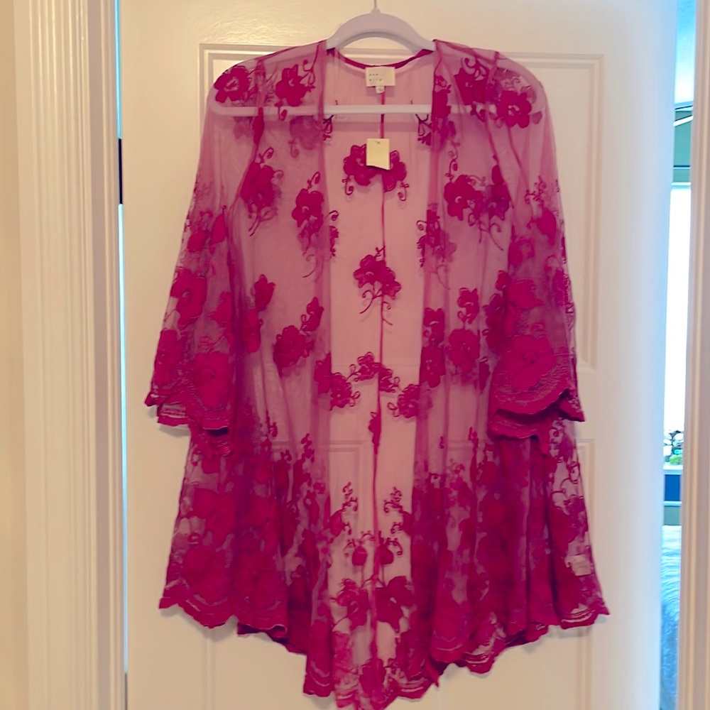 Pink lace kimono